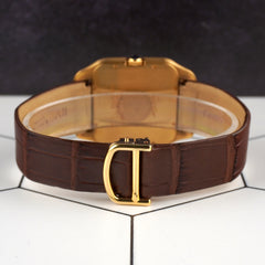 Cartier 35mm Santos Dumont 18k Yellow Gold Roman Dial Leather Watch W2006851