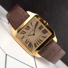 Cartier 35mm Santos Dumont 18k Yellow Gold Roman Dial Leather Watch W2006851