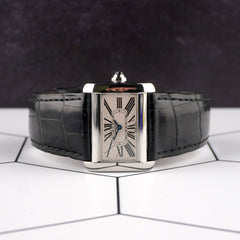 Cartier 32mm x 25mm Tank Divan Silver Dial Black Strap Steel Watch 2599