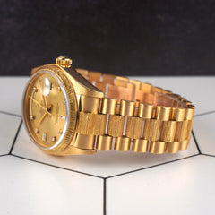 Rolex 36mm Day-Date 18k Yellow Gold President Bark Jubilee Men's Watch 18078