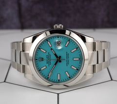 Rolex Mens Datejust II 41mm Oyster Steel Baby Blue Dial Watch 126300