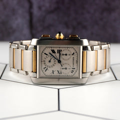 Cartier 37.0x28.0mm Tank Francaise Chronograph Steel Yellow Gold Mens Watch 2303