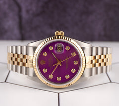 Rolex Datejust 36mm Yellow Gold Fluted Purple Diamond Dial Jubilee Watch