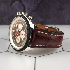 Breitling Navitimer Chronomatic Brown Dial Maroon Strap Steel Mens Watch A14360