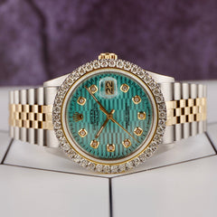Rolex Datejust 36mm 18k YG & Steel Iced 2.50ct Diamond Blue Motif Dial Watch