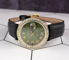 Rolex Datejust 36mm 2-Tone 2.50ct Green Roman Diamonds Dial Men's Watch