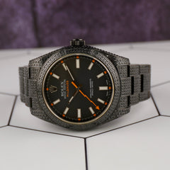 Rolex Oyster Perpetual Milgauss 40mm Black IcedOut 7ct Steel Men's Watch 116400