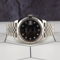Rolex Datejust 41mm Steel White Gold Black Diamond Dial Mens Watch 126334