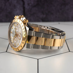 Rolex 40mm Daytona Steel Yellow Gold MOP Diamond Dial Mens Watch 116523