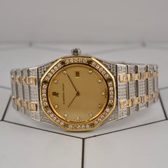 Audemars Piguet 33mm Royal Oak 18K YG/Steel 3ct Iced Out Quartz Watch 56303SA