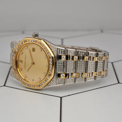 Audemars Piguet 33mm Royal Oak 18K YG/Steel 3ct Iced Out Quartz Watch 56303SA