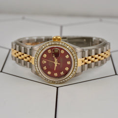 Rolex Ladies Datejust 26mm red dial with 1.5ct diamonds and gold-steel case