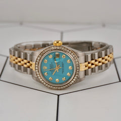 Rolex Ladies Datejust 26mm 18k Gold & Steel Watch 1.5ct Diamonds Blue Dial 69173