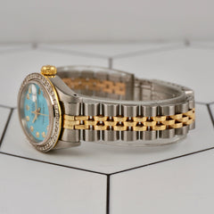 Rolex Ladies Datejust 26mm 18k Gold & Steel Watch 1.5ct Diamonds Blue Dial 69173