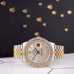 Rolex Datejust 36mm YG/Steel 2.50ct Diamonds White Mop Dial Hidden Clasp Watch