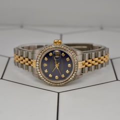 Rolex Ladies Datejust 26mm 18k Gold & Steel Watch 1.5ct Diamonds RoyalBlue Dial