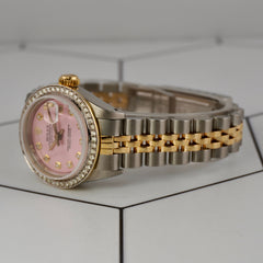 Rolex Ladies Datejust 26mm 18k Gold & Steel Watch Pink Dial 1.5ct Diamonds 69173