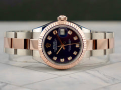 Rolex 28mm Datejust 18K Rose Gold SS Purple Diamond Dial Ladies Watch 279171