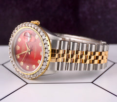 Rolex Datejust 36mm 18k Yellow Gold & Steel 2.50ct Diamonds Red Dial