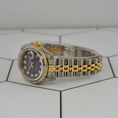 Rolex Ladies Datejust 26mm 18k Gold & Steel Watch 1.5ct Diamonds RoyalBlue Dial