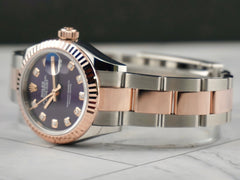 Rolex 28mm Datejust 18K Rose Gold SS Purple Diamond Dial Ladies Watch 279171