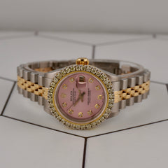 Rolex Ladies Datejust 26mm 18k Yellow Gold/Steel ICED 2ct Diamonds Pink Dial