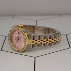 Rolex Ladies Datejust 26mm 18k Yellow Gold/Steel ICED 2ct Diamonds Pink Dial