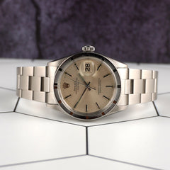 Rolex Date 34mm Engine Turned Bezel Vintage Automatic Steel Mens Watch 1501