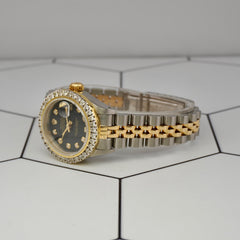 Rolex Ladies Datejust 26mm Watch 18k Gold & Steel ICED 2ct Diamonds Black Dial