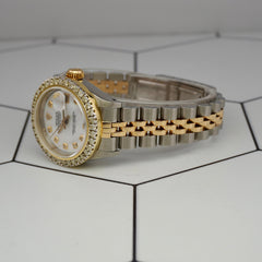 Rolex Ladies Datejust 26mm 18k Yellow Gold/Steel 2ct Diamonds White MOP Dial