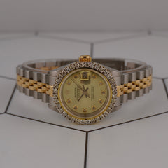 Rolex Ladies Datejust 26mm 18k Yellow Gold/Steel ICED 2ct Diamonds Gold Dial