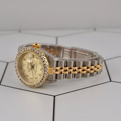 Rolex Ladies Datejust 26mm 18k Yellow Gold/Steel ICED 2ct Diamonds Gold Dial