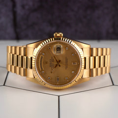 Rolex DAY-DATE 36mm 18K YG President Champagne Diamond Dial Men's Watch 18238