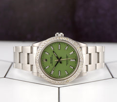 Rolex Oyster Perpetual 31mm 2ct Diamonds Pistachio Dial Steel Automatic Watch