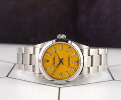 Rolex Oyster Perpetual 31mm Stainless Steel Yellow Dial Watch Ref 67480