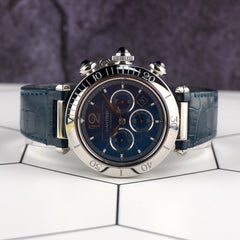 Cartier Pasha 41mm Chronograph Blue Dial Steel Mens Watch 4363/WSPA0039