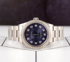 Rolex Oyster Perpetual 31mm 2ct Diamonds Blue Dial Watch 77080