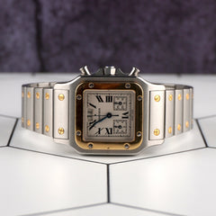 Cartier Santos 28mm Chronoflex Steel 18K Yellow Gold Watch 2425