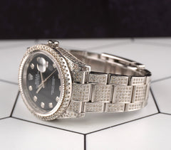 Rolex Oyster Perpetual Datejust 36mm Steel Mens Watch Iced 8ct Diamond 116200