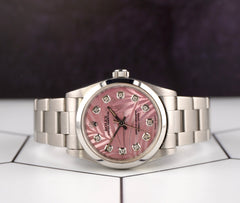 Rolex Oyster Perpetual 31mm Stainless Steel Pink Palm Motif Dial Watch 67480