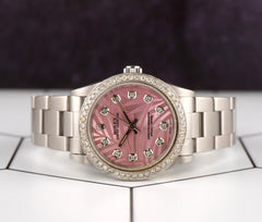 Rolex Oyster Perpetual 31mm 2ct Diamonds Pink Palm Motif Dial Watch 77080