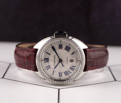 Cartier Cle 31mm Silver Dial Leather Band Automatic Steel Ladies Watch 3867