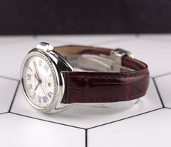 Cartier Cle 31mm Silver Dial Leather Band Automatic Steel Ladies Watch 3867