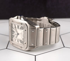 Cartier Santos 100 XL Men's 1.0ct Iced Stainless Steel White Dial Watch Ref 2656