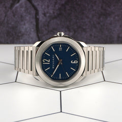 Bvlgari 41mm Octo Roma Blue Dial Stainless Steel Men's Watch 103739