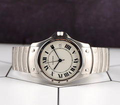Cartier Santos Ronde 33mm White Roman Dial Automatic Steel Mens Watch 1920