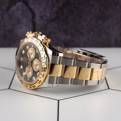 Rolex Daytona 40mm Steel Yellow Gold Black Diamond Dial Mens Watch 126503