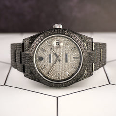 Rolex Men's Datejust 41mm Black IcedOut 11ct baguette diamond Watch 116300 Paper