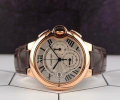 Cartier 44mm Ballon Bleu 18k Rose Gold Automatic Silver Dial Men's Watch 3107