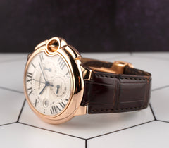 Cartier 44mm Ballon Bleu 18k Rose Gold Automatic Silver Dial Men's Watch 3107